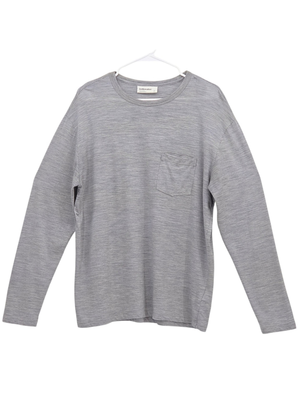 Icebreaker Merino 150 Pocket Tee Mens M Gray 100% Merino Wool LS Base Layer